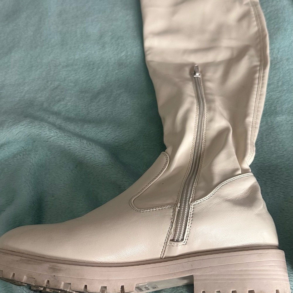 Wild Diva Cream Over the Knee Boots with Sleek Minimalist Design